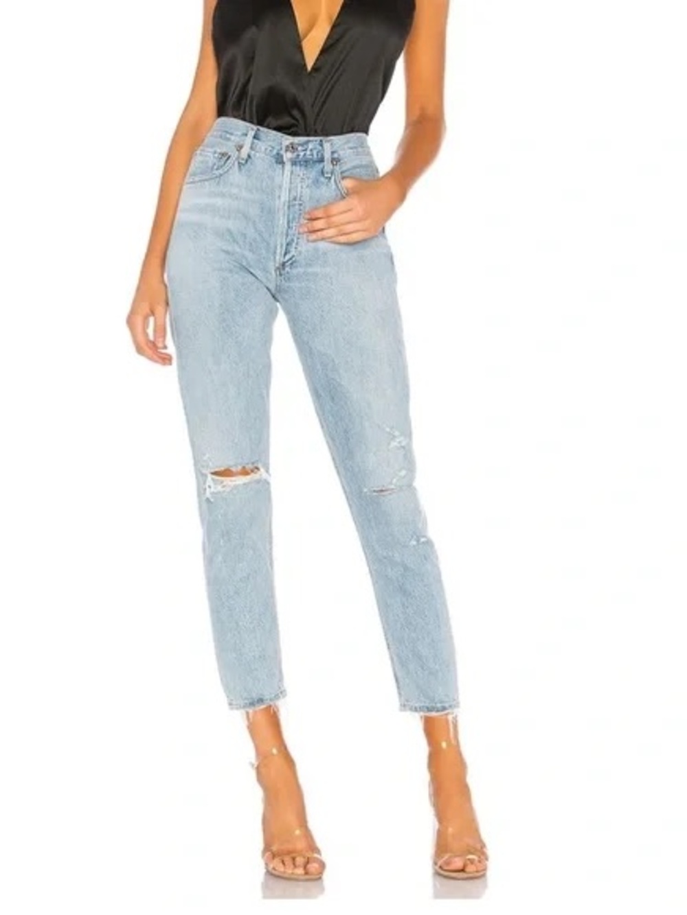 Agolde Jamie Classic Light Blue High-Rise Distressed Women's Jeans - size 28